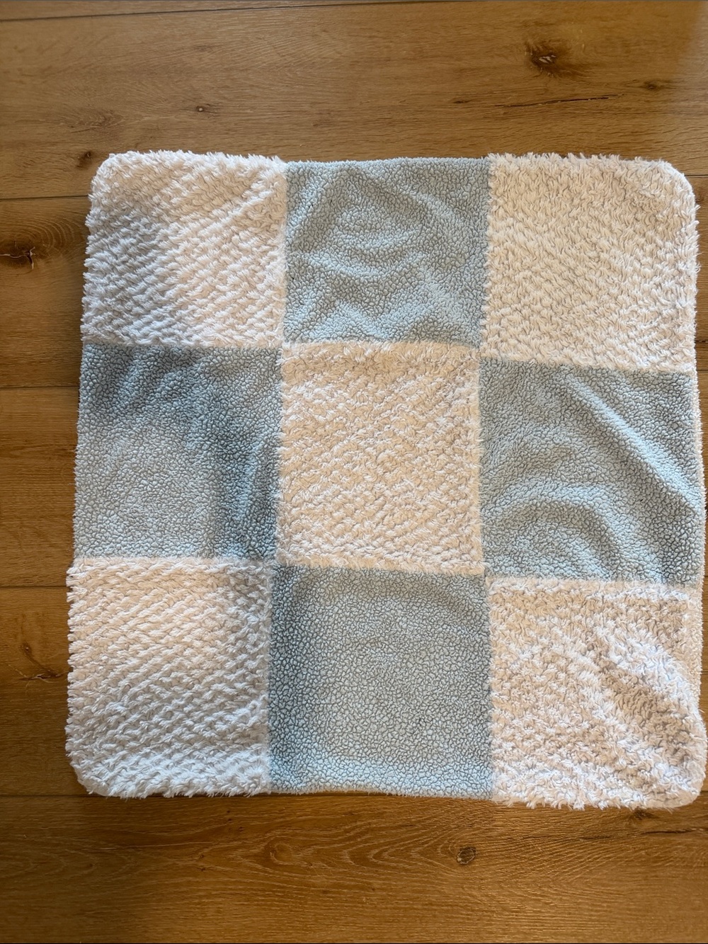 Plush Patchwork Bath Mat/Baby Boy Blankey - Cream and Light Blue